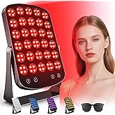 Red Light Therapy Panel, 460/590/660/850nm 4-Color Light Mode, 120 LEDs Facial Infrared Light Therapy Devices with Lighted Makeup Mirror, Timer, Portable Red Light Therapy for Face, Body, Pain Relief