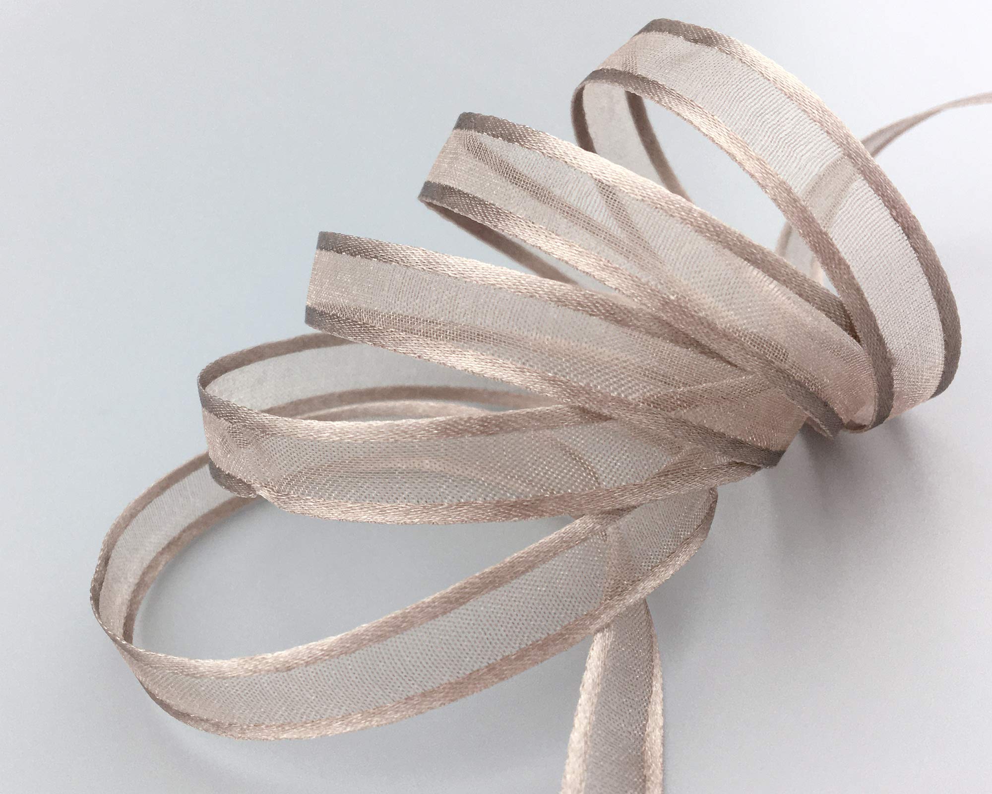 finemark 50 m x 10 mm Chiffon Ribbon with Satin Edge Taupe (06) Chiffon Decorative Ribbon Gift Ribbon Semi-Transparent Shiny Without Wire Organza
