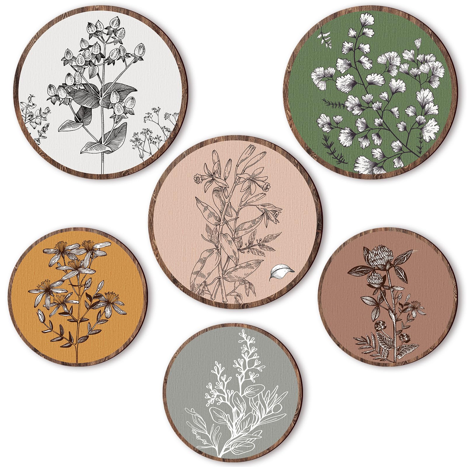 Photo 1 of Barydat 6 Pieces Boho Plant Wall Art Decor Wooden Boho Farmhouse Rustic Bohemian Wall Hanging for Bedroom Living Room Office (Retro,8 Inch, 10 Inch)