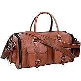 Weekender Leather Duffel Bag Overnight Women Men Girls Boys Vintage Travel Duffle with Shoulder Strap Carry On Sports Gym 20 Inch Handmade Leather Luggage Carryall Cool Gifts for Him by Cureo