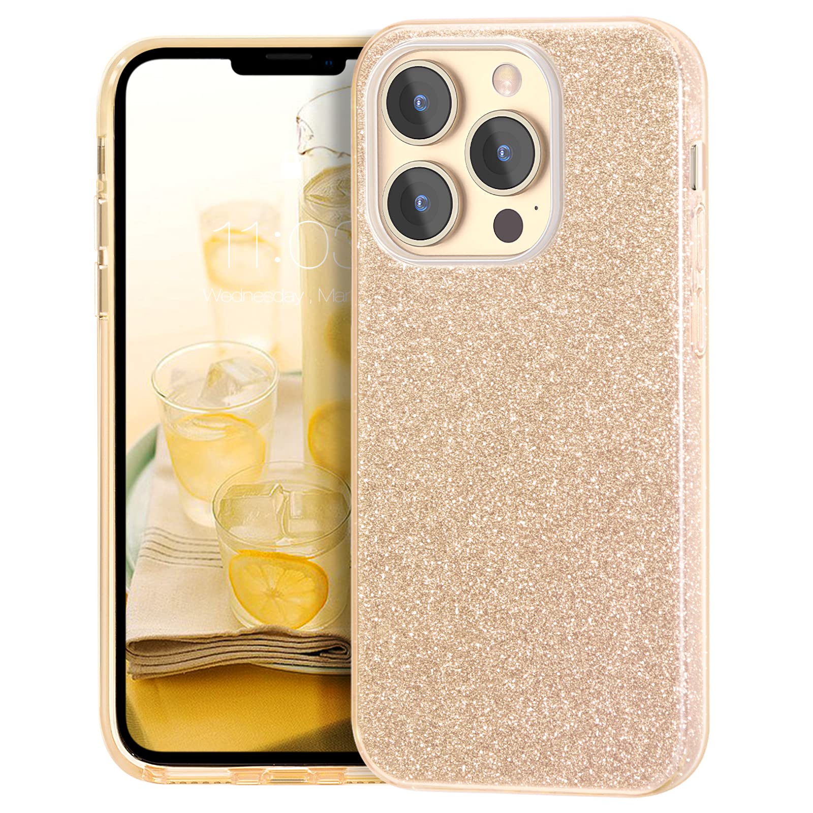 MATEPROX Glitter Case Compatible with iPhone 12 Pro Max/iPhone 13 Pro Max Case Anti-Slip Sparkly Bling Crystal Hard Protective Cover Cases for iPhone 13 Pro Max/iPhone 12 Pro Max-Gold