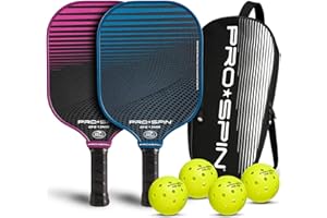 PRO SPIN PRO-SPIN Carbon Fiber Pickleball Paddles – Set of 2 with Indoor/Outdoor Balls, Bag or 1-Pack with Cover – Durable Pickle Ball Paddle Gift for Men, Women & Families