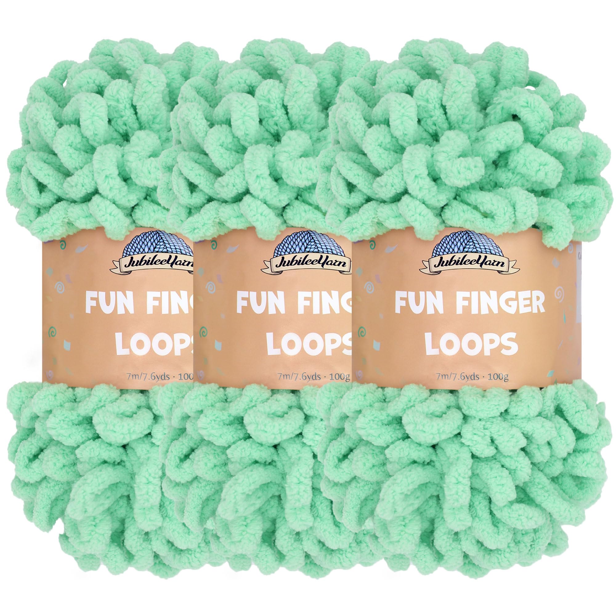 JubileeYarn Fun Finger Loops Yarn - Polyester Jumbo Weight Loop Yarn - 100g/Skein - Peppermint - 3 Skeins