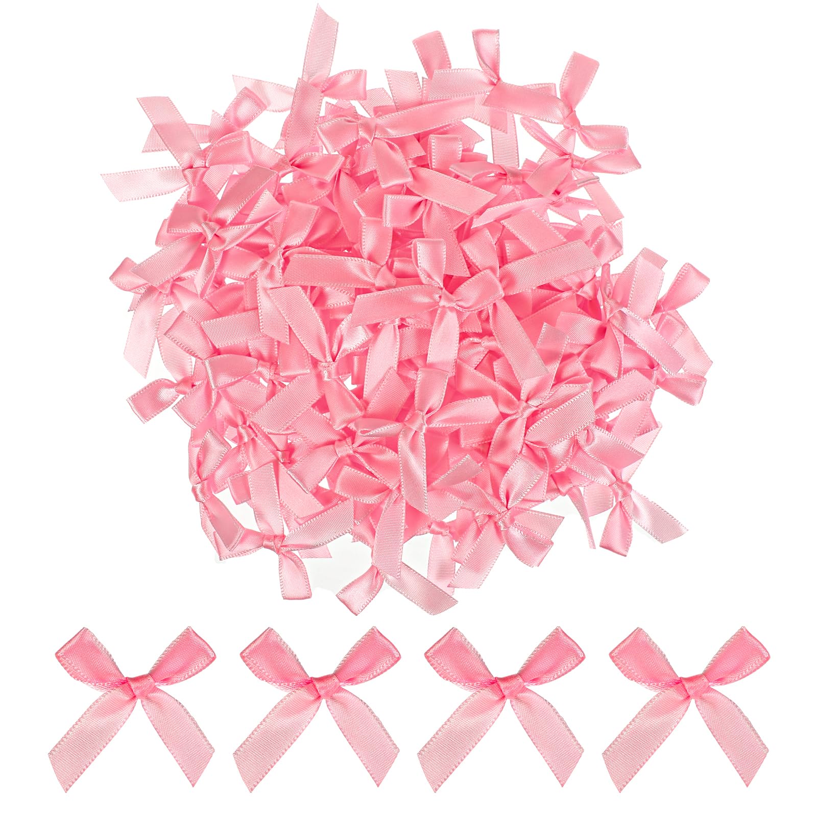 AOZUO 100 Pieces Tiny Bows, Mini Pink Bows DIY Satin Fabric Bow Gift Wrapping Small Ribbon Bow Premade for Treat Bags Cake Pops Candy Wedding Favors Bridal Shower Christmas Decor(Pink)
