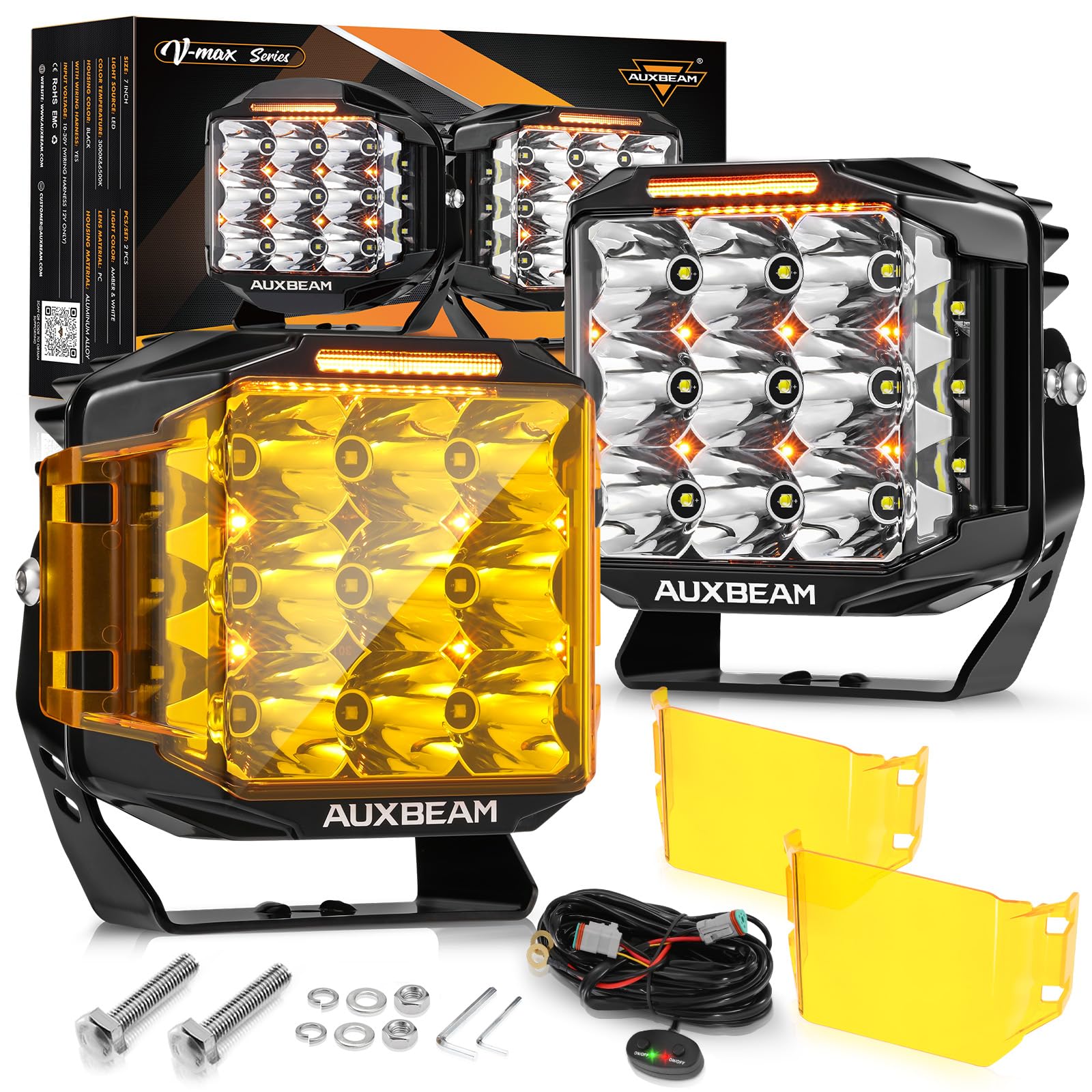 Photo 1 of Auxbeam V-MAX Series 7" Led Pods Lights with Amber Covers, 228W 26100LM Spot Flood Combo Offroad Driving Lights with 270° Side Shooter & DRL & Back Light, Cube Ditch Light for Jeep ATV UTV, Pair