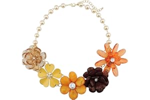Bocar 5 Flower Braided Crystal Statement Chunky Necklace Bib Collar Flower Pearl Jewelry for Women