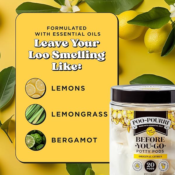 POO~POURRI ORIGINAL CITRUS BEFORE-YOU-GO 2-IN-1 TOILET POTTY PODS 20CT – BATHROOM ODOR REMOVER & TOILET CLEANER – PLANT BASED INGREDIENTS & ESSENTIAL OILS – WITH LEMON, BERGAMOT, & LEMONGRASS SCENT