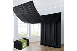 Htper 4 Panels 5x20ft Black Ceiling Drapes for Wedding Parties, Wrinkle Free 20ft Ceiling Curtain for Tent, Silky Easy to Draping Arch Drapery for Birthday Party Canopy Tent Decor
