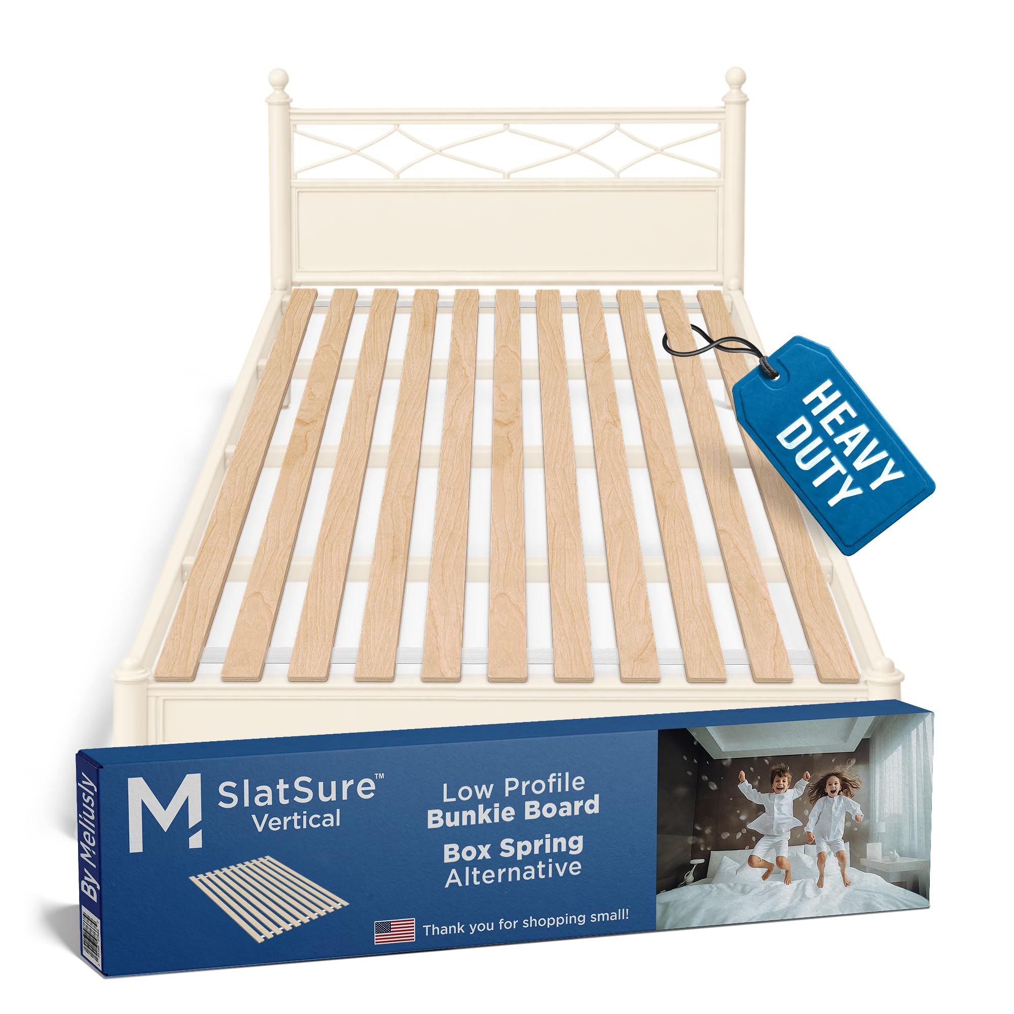 Photo 1 of Meliusly SlatSure Queen Size Bunkie Board – Heavy Duty Vertical Bed Slats & Foldable Wooden Support Board for Sagging Mattress or Platform Bed Frame, Box Spring Alternative and Replacement