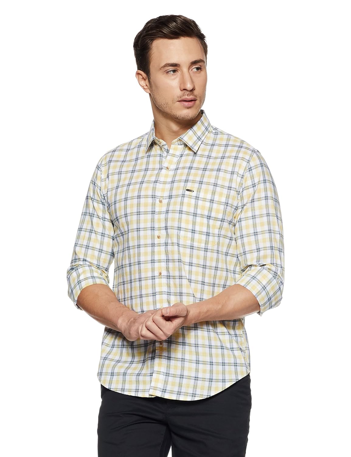 peter england men's checkered slim fit casual shirt