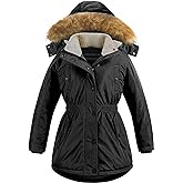 CREATMO US Girl's Long Winter Warm Parka Sherpa Trimmed Collar Puffer Ski Jacket Coat