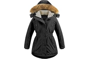 CREATMO US Girl's Long Winter Warm Parka Sherpa Trimmed Collar Puffer Ski Jacket Coat