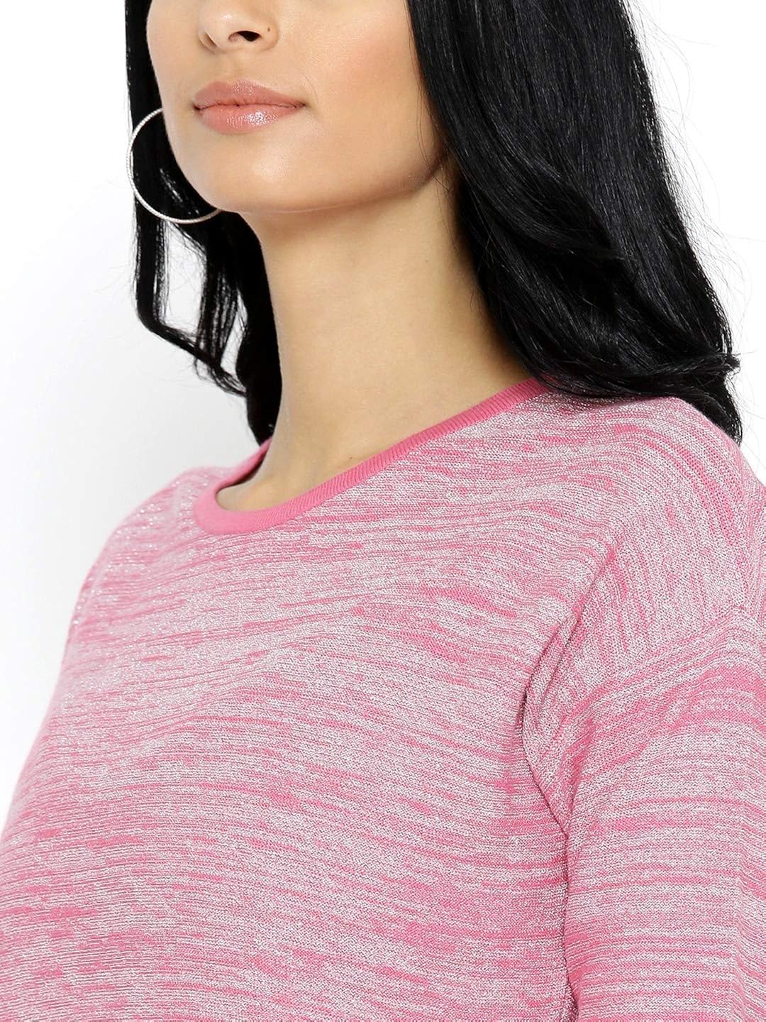 noi women pink & silver solid shimmer sweater