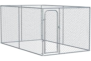 PawHut Large Dog Kennel Outside, Heavy Duty Dog Cage, Outdoor Fence Dog Run with Galvanized Chain Link, Secure Lock, 13.1' x 7.5' x 6'