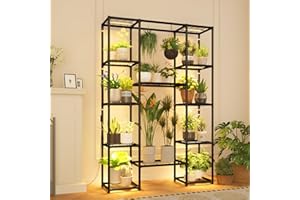 GENTINGBRO Plant Stand with Grow Light Indoor Outdoor Large Metal Plant Shelf for Multiple Plant Pots Black Plant Rack for Li