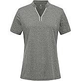 BGOWATU Women's Golf Polo Shirts Short Sleeve Collarless Y-Neck Tennis Tops Quick Dry UPF 50+ Workout Shirt Lightweight