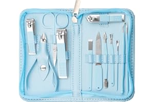 Tumkun Nail Kit, Manicure Kit, Nail Care Kit For Women, Manicure Pedicure Set, Nail Clippers Toenail Clippers Kit, Professional Manicure Kit Pedicure Kit, Light blue Travel Case, Set of 12.