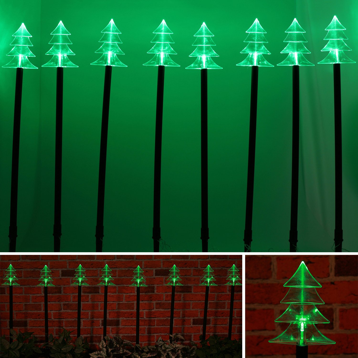 Set of 8 Green Christmas Tree Outdoor Garden Pathway Border Lights