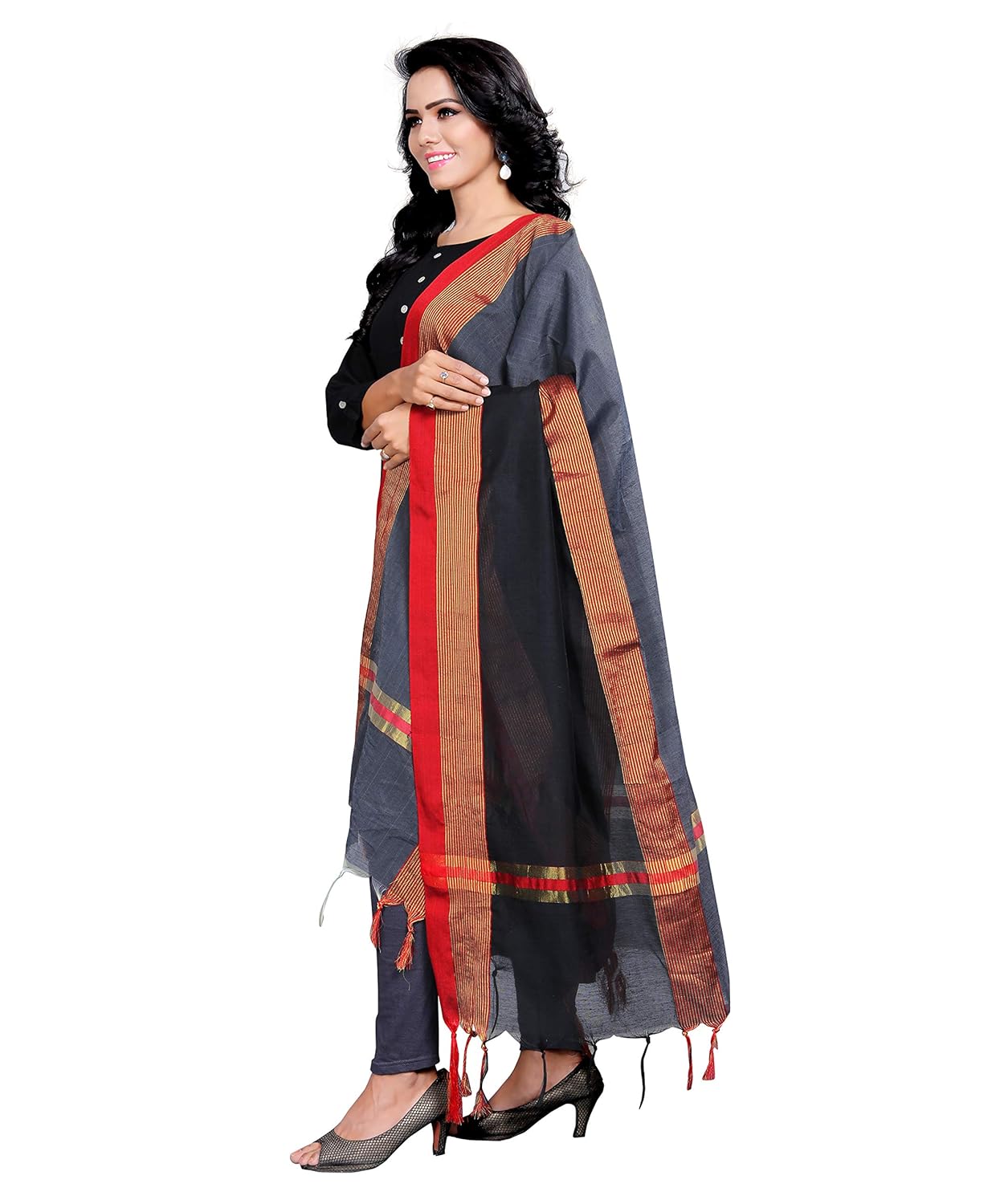 red lady cotton silk dupatta with border