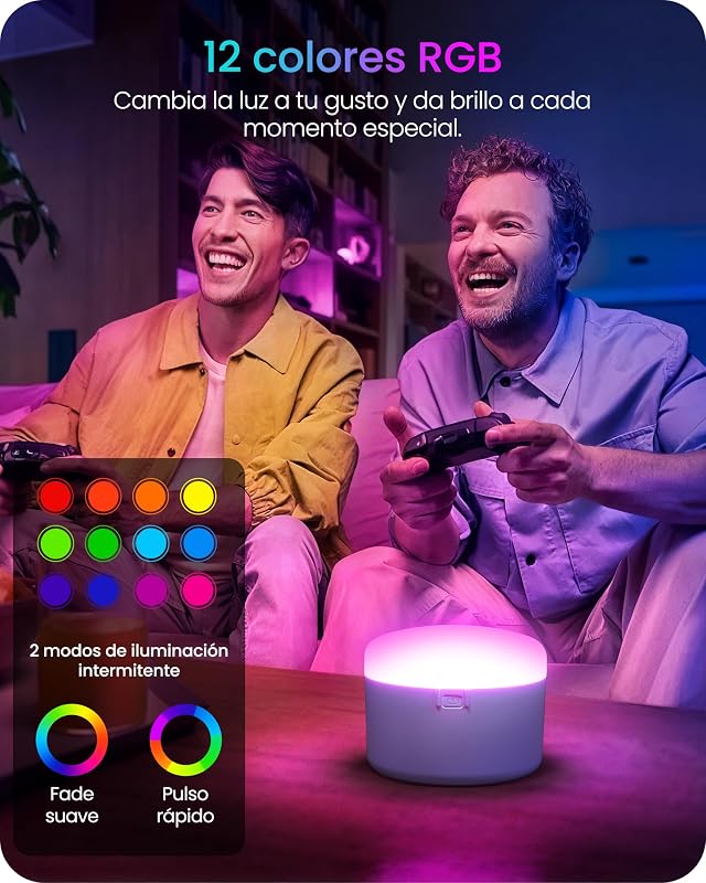 Conjunto de 2 lâmpadas recarregáveis com soquete E27 e comando RGB