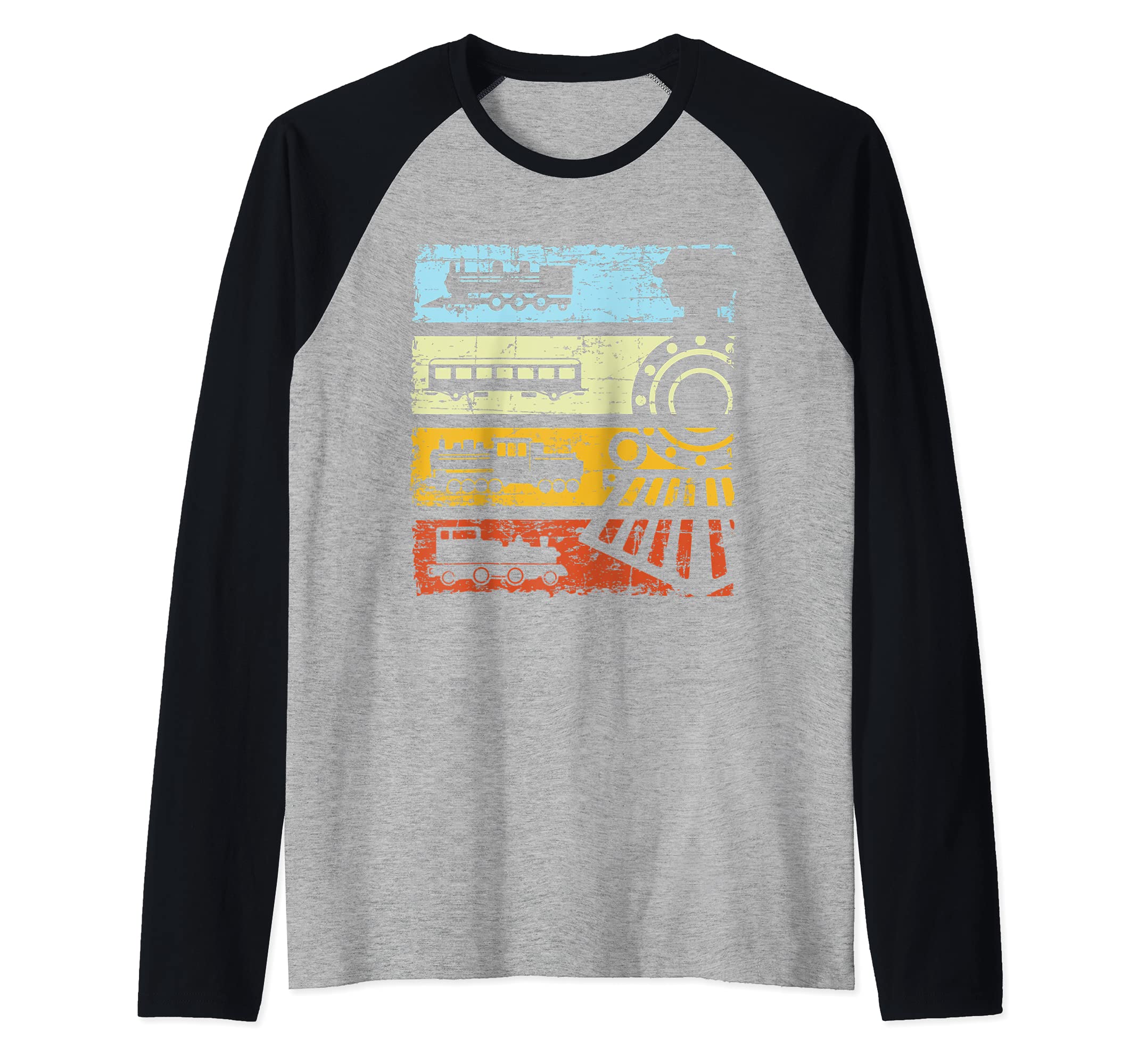 Vintage Train T-shirt Railway Locomotive Retro Train Raglan Baseball Tee