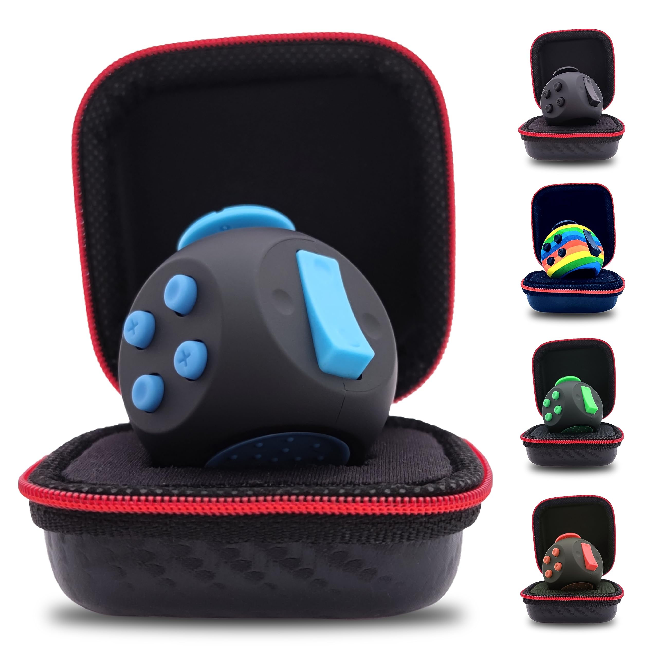 PILPOC theFube Fidget Cube - Deluxe Authentic Fidget Toys for Adults & Kids - Premium Protective Case, Stress Cube, Anxiety Toys, ADHD, OCD, Autism. Quiet Sides & Fidget Clicker Toy (Black & Blue)