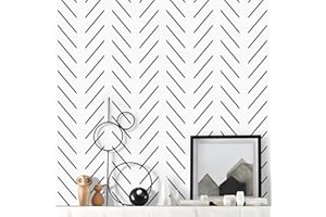 Orainege Black and White Peel and Stick Wallpaper Herringbone Contact Paper for Bathroom 17.7in x 118.1inModern Geometric Self Adhesive Wallpaper Removable Wall Paper Peel and Stick