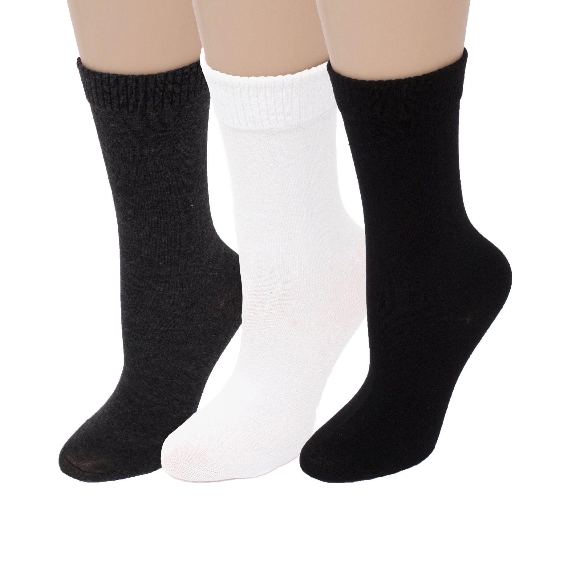 Diabetic Socks Womens Black/Brown/Khaki Crew Assorted 3