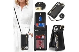 Jaorty Crossbody Wallet Case for iPhone 16 with Strap for Women Men,with Zipper Pocket and Credit Card Holder,Finger Grip Rin