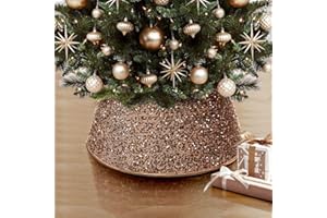 NIBESSER Christmas Tree Collar 26 Inches Glitter Tree Skirt Ring Stand Base Cover Shiny Sequin Tree Basket Holiday Home Party Christmas Tree Decoration Xmas Ornaments (Brown Gold)