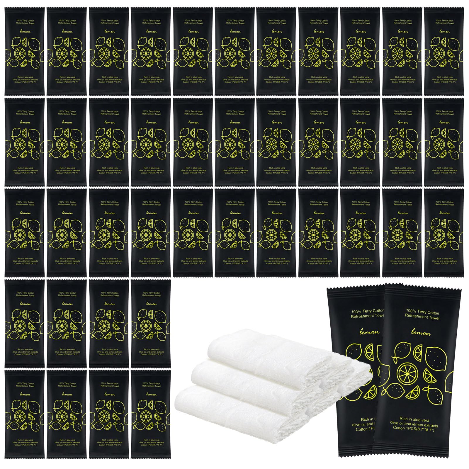 Photo 1 of Hot or Cold Moist Cotton Towel Bulk Moist Towelettes Individually Wrapped 8.7" x 8.7",White Towel Services,Refreshment Pre Moistened Towels Lemon Scent for Travel Sport Party Spa Dentist Hote50