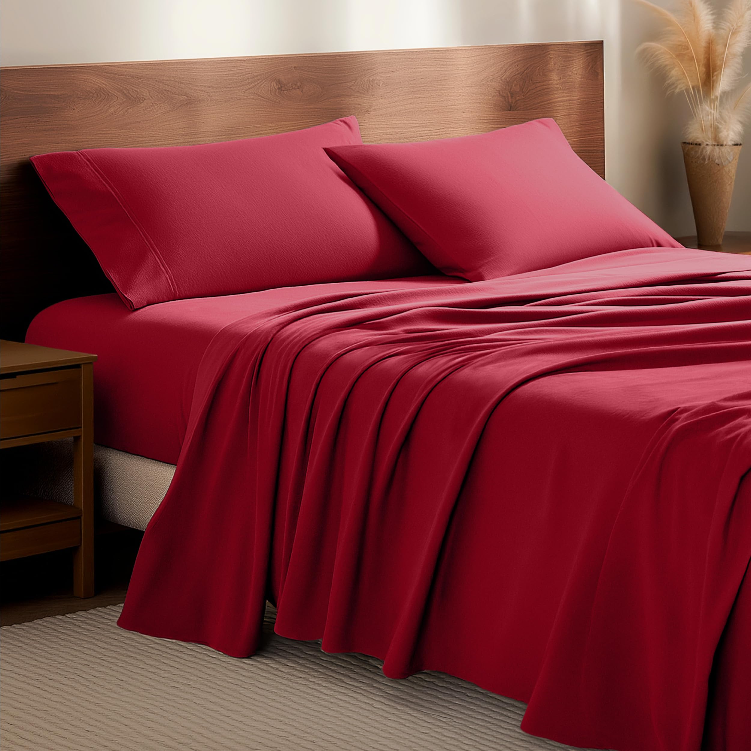 Photo 1 of **********MISSING PARTS*******
Bare Home Flannel Sheet Set 100% Cotton, Velvety Soft Heavyweight - Double Brushed Flannel - Deep Pocket (Split King, Red)