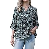 Allegra K Spring Blouses for Women's 2026 Tops V Neck 3/4 Sleeves Vintage Casual Floral Shirts