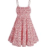 Floerns Girl's Floral Print Sleeveless Ruched Ruffle Hem A Line Cami Short Dress