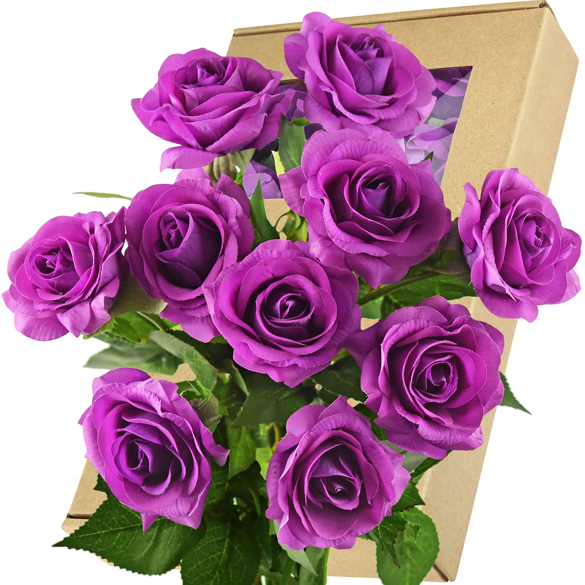 FiveSeasonStuff Real Touch Roses Artificial Flower 10 Stems Silk Roses 'Fresh Like ‘Petal Feel’ Bouquet of Flowers Floral Arrangements (#22 Purple)