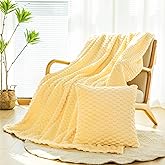 Bnuitland Flannel Throw Blanket, 300 GSM Fleece Cozy Warm Soft Home Decor Lightweight Bed Sofa Blanket for Adults, Suitable for All Seasons(Light Yellow,50X71 inches with Pillow Cover)