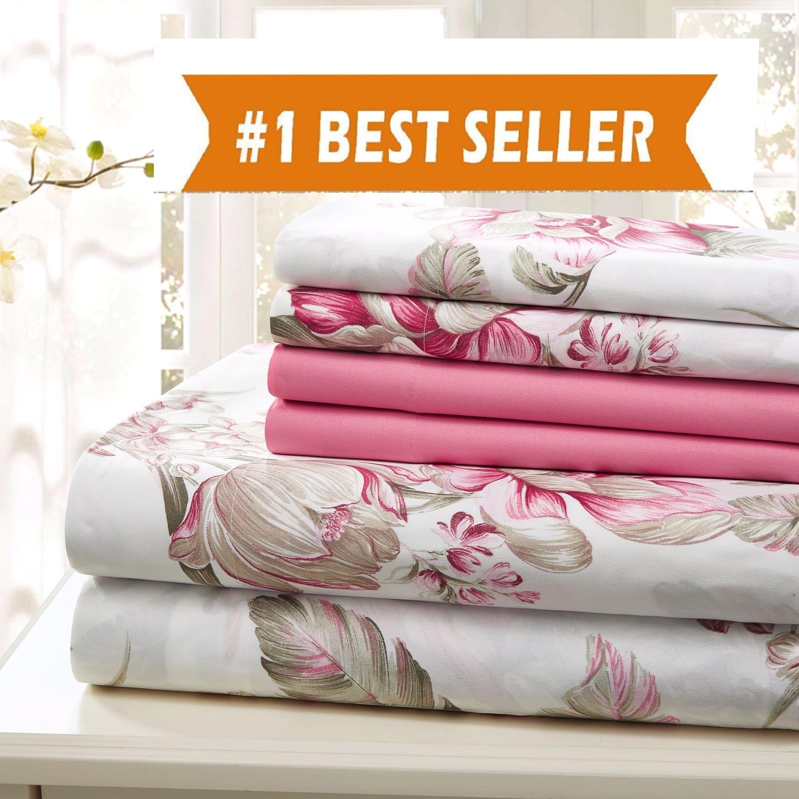 Traditional Home PINK FLORAL BED SHEET 6PC SET LUXURY EXTRA SOFT COTTON SHEET SET (QUEEN)