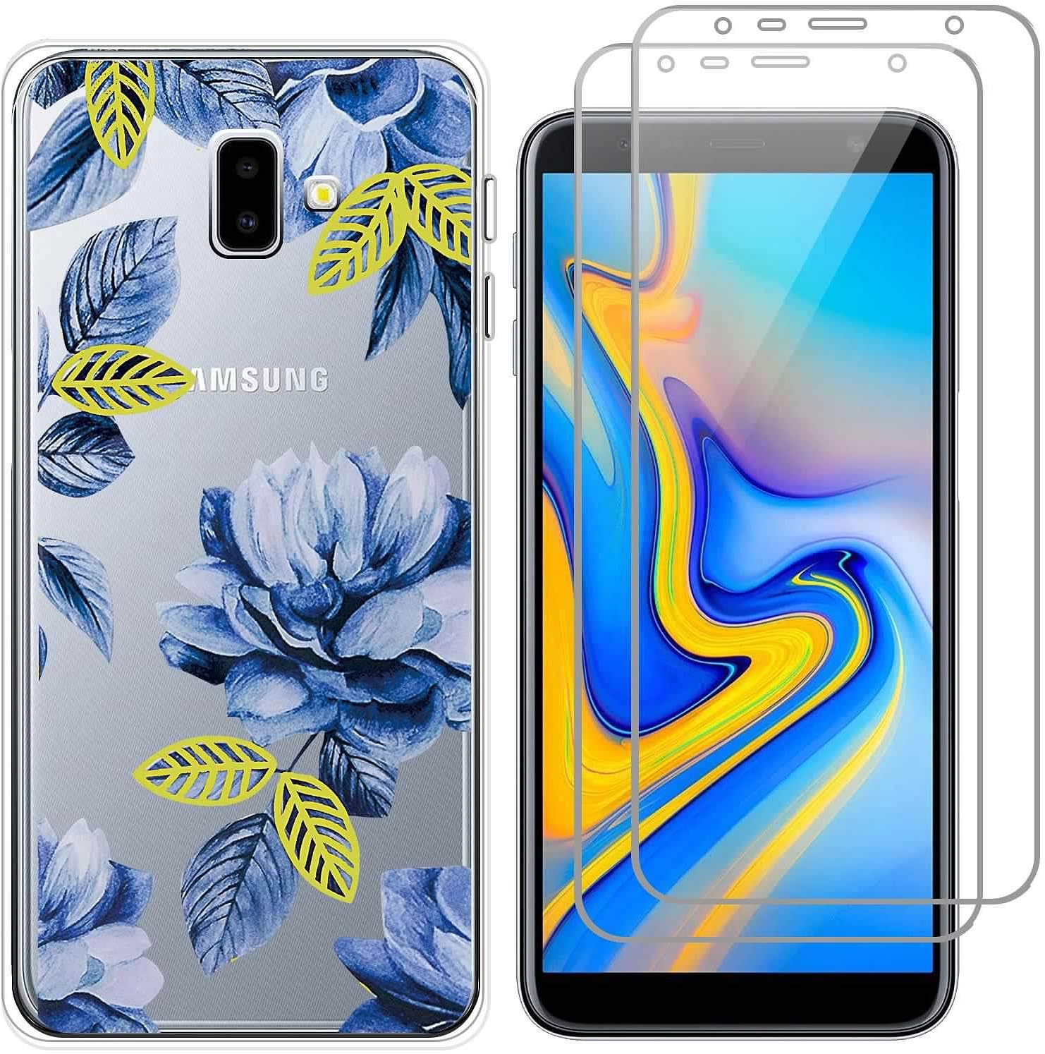 crisant Samsung Galaxy J6 Plus Case Blue flower Premium Soft Silicone