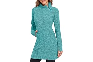 Soneven Women's Fleece Running Dress Tunic Sweatshirt 1/4 Zip Mock Neck Winter Dress with Thumb Holes and Pockets