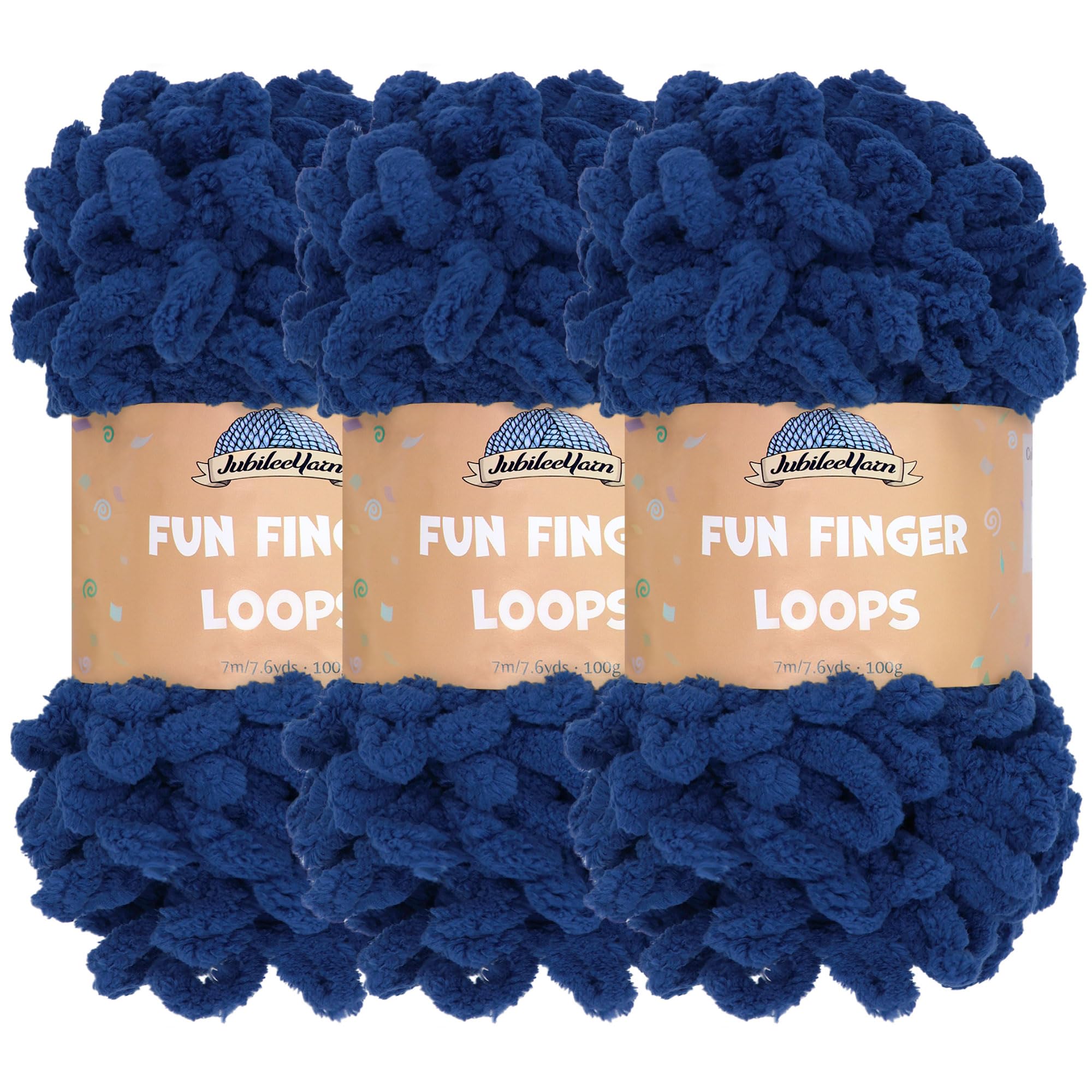 JubileeYarn Fun Finger Loops Yarn - Polyester Jumbo Weight Loop Yarn - 100g/Skein - Navy - 3 Skeins