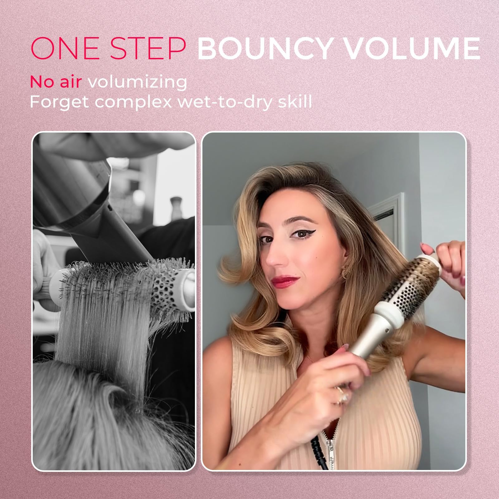 TYMO Thermal Brush Curling Brush - STYLUX 1.7 Inch Blowout Volumizer with Flexi-Fit for Hair Straightening, Heated Round Styler Tool, Hair Straightener and Curler 2 in 1, Dual Voltage & Light, Gold