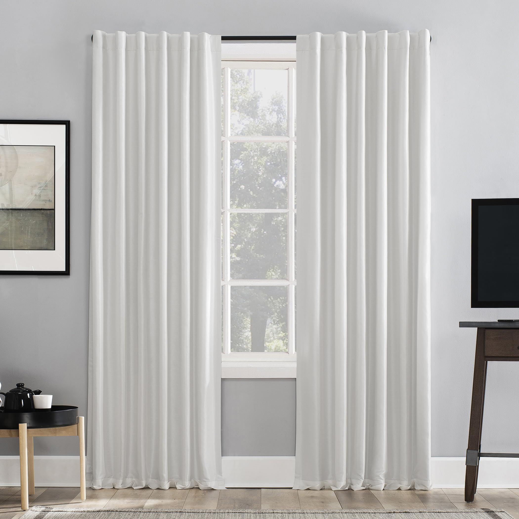 Sun Zero Greyson 50 x 63-inch Dupioni Silk Thermal Curtain, Pearl White — image 1