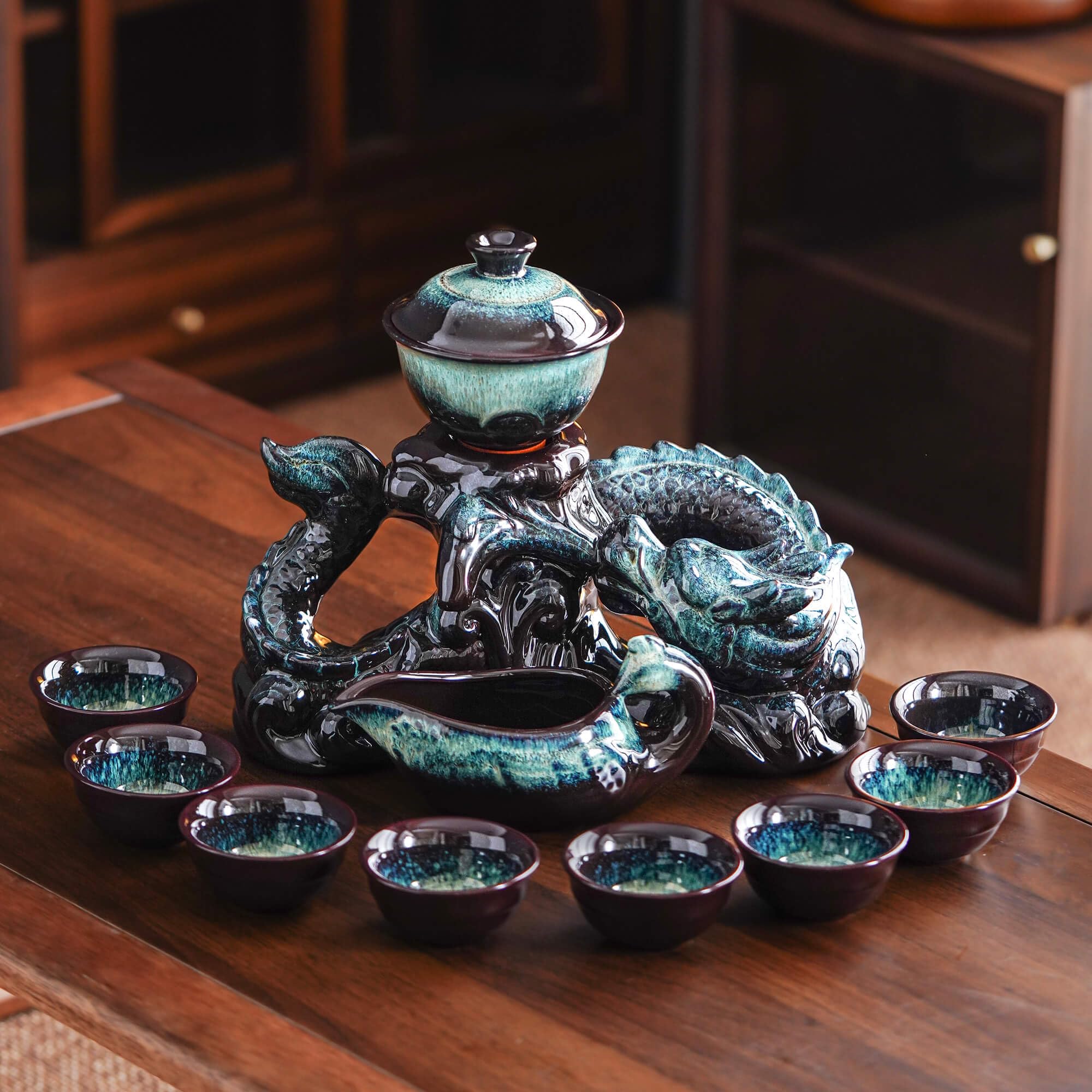 Photo 1 of Zurucily Semi Automatic Tea Set Ceramic Teapot with Infuser Magic Teapot with 8 cups Gradient Color (Gradient Dragon- D)