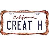 creathome 3D Shining License Plate Frame, Chrome with Shining Red Chunky Gliter, Pure Zinc Alloy Metal