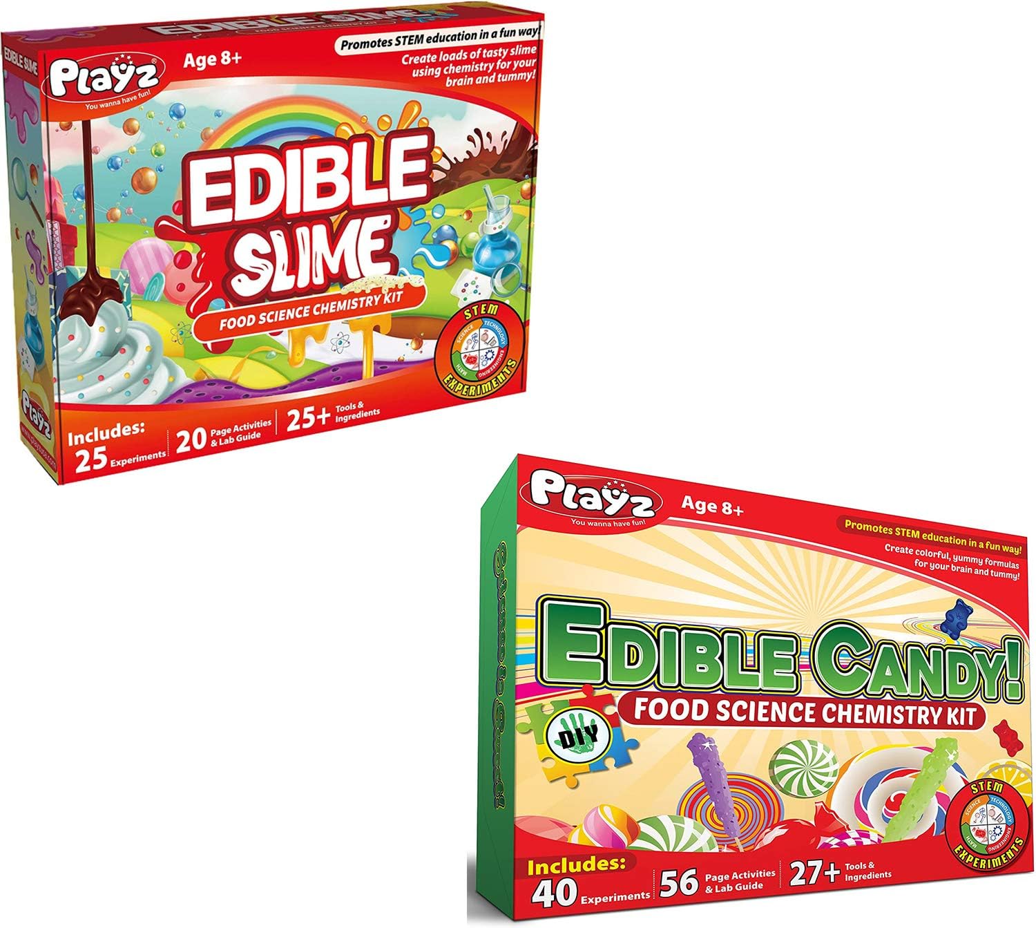 Playz Edible Slime and Edible Candy Food Science Chemistry Kit Bundle with Over 65 Delicious STEM Science Experiments for Kids