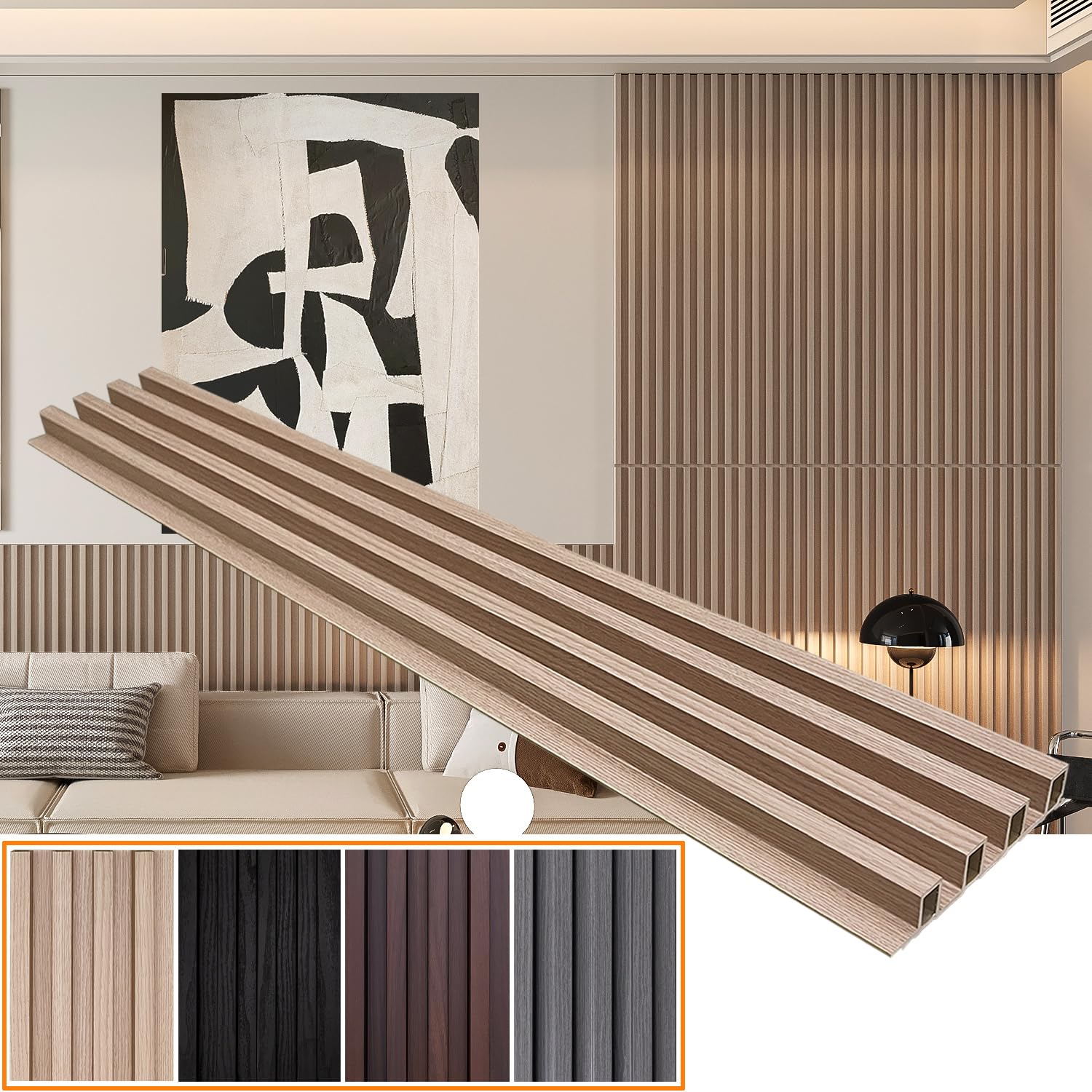 YU LI 3DH WPC Slat Wall Panels 12-Pack 48x 6in & 4 Trim Accent Black ...
