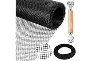 Akamino Pet Proof Window Screen Replacements, 59"x106"Thick Fiberglass Mesh Roll with 10m Screen Retainer Spline & Wooden Rol