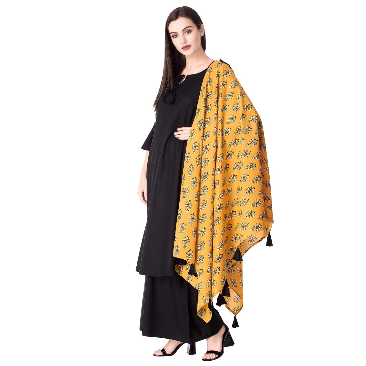 ortange readymade women's rayon kurta, palazzo with printed dupatta set
