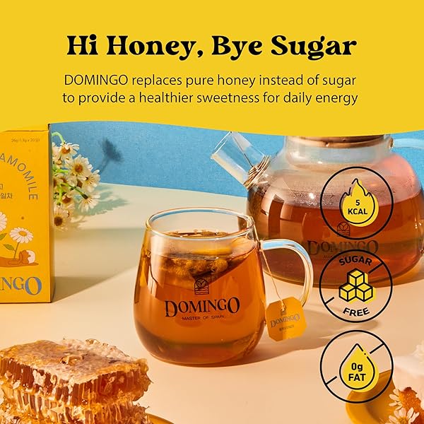 OH DOMINGO HONEY CHAMOMILE TEA, INDIVIDUALLY WRAPPED TEA BAGS, 20 COUNT, CAFFEINE FREE, SWEETENED WITH HONEY, SOOTHING AND RELAXING BLEND