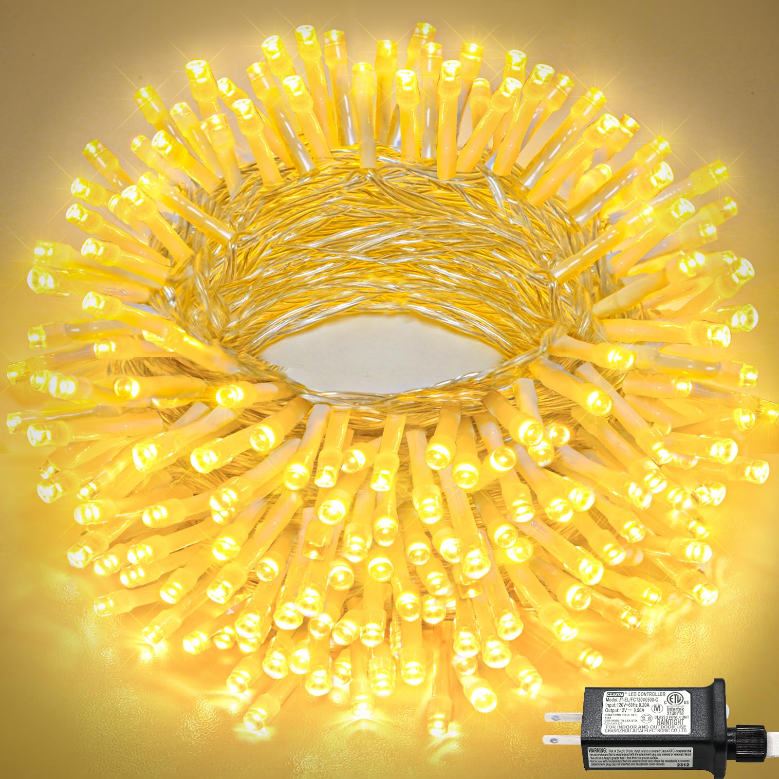 Photo 1 of 100FT 300 LED Outdoor String Lights, Connectable Christmas Lights Indoor Waterproof with 8 Modes, Plug in Twinkle Fairy Lights Clear Wire for Bedroom Home Wedding Patio Decorations, Warm White